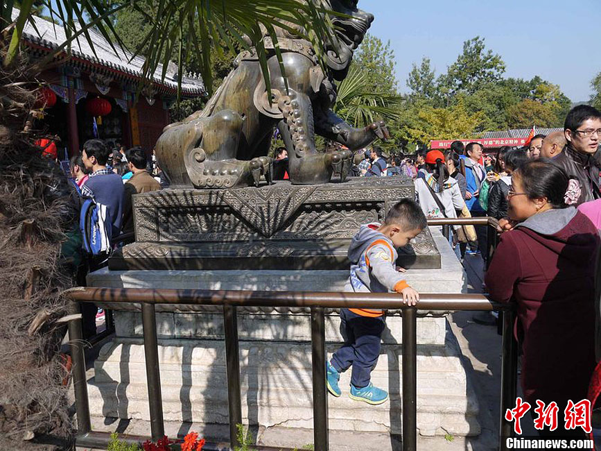 10月26日上午10點(diǎn)多，北京香山路賞紅客摩肩接踵