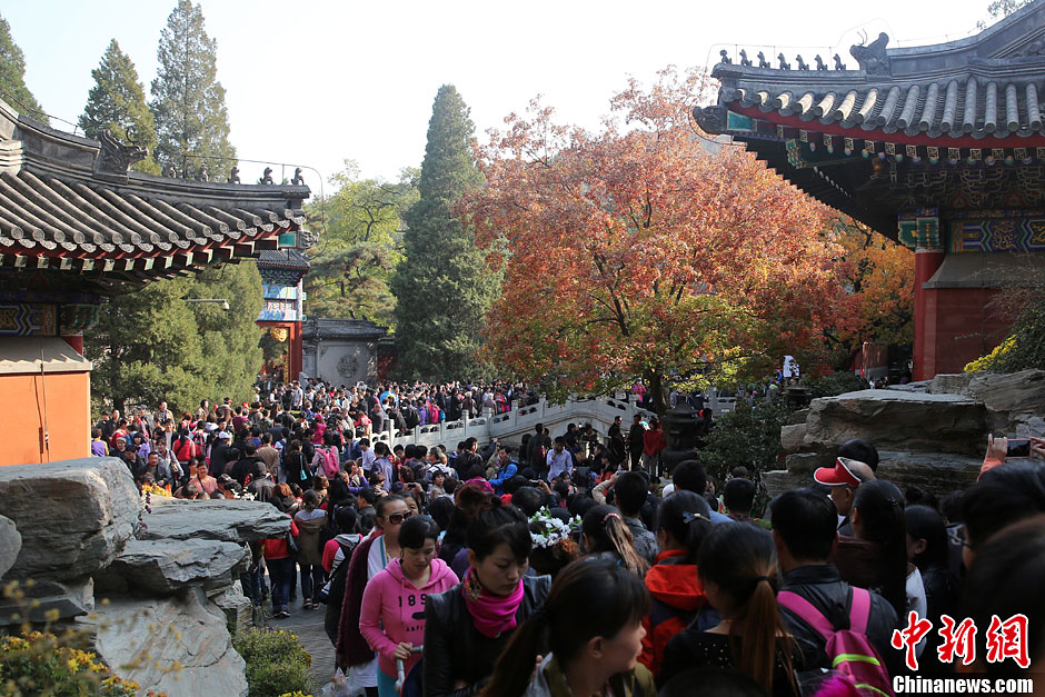 　10月26日，北京香山公園內(nèi)游客摩肩接踵。