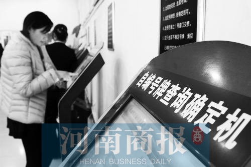 安陽車管所內(nèi)，市民在自助挑選車牌號。 鄧萬里/攝