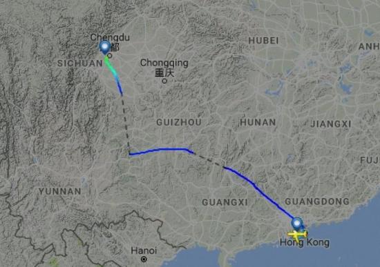  圖片來自航空網(wǎng)站flightradar24，圖顯示飛機安全降落成都