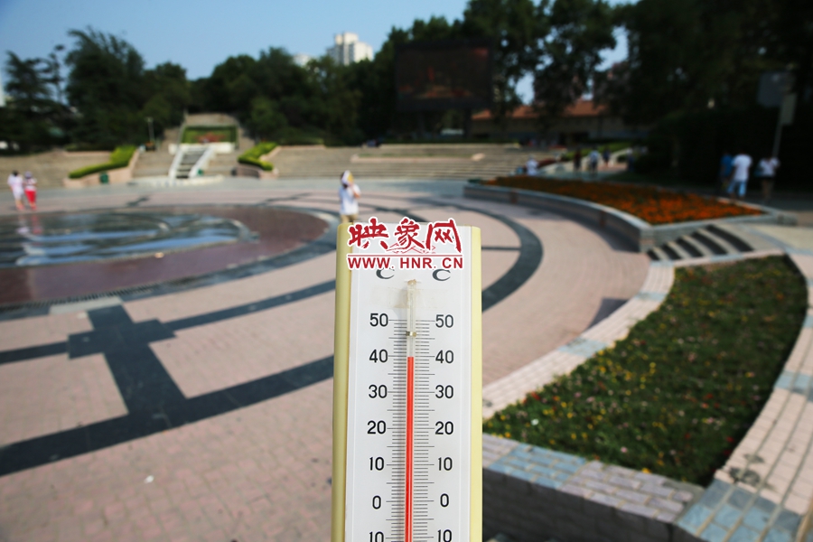 7月8日下午，紫荊山公園氣溫為39度（溫度計(jì)懸空測量），相比人防納涼處高14度。
