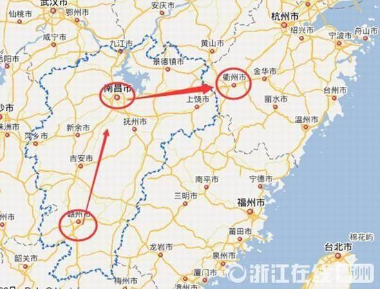 贛州到南昌高速公路400公里左右，南昌到浙江江山高速公路400多公里